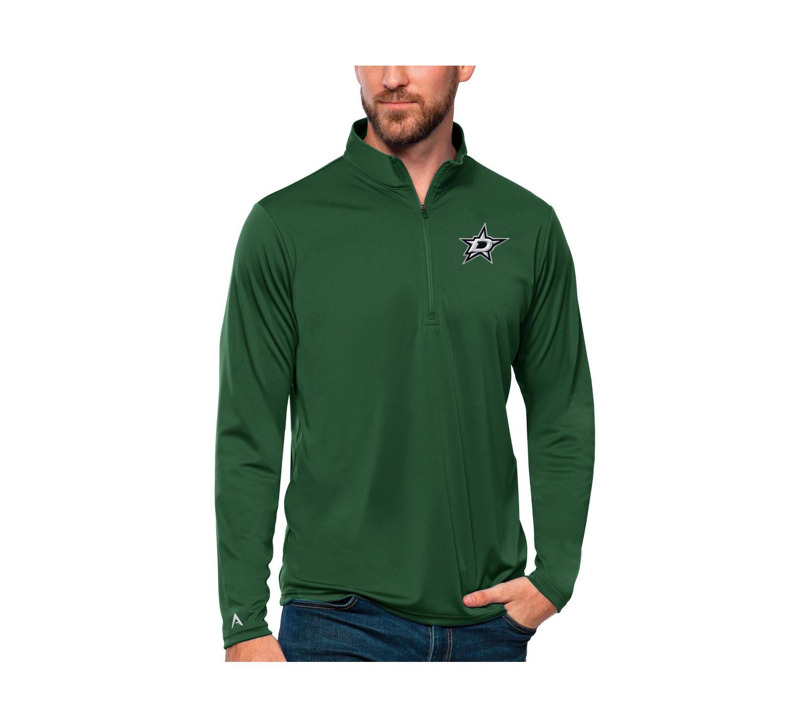 Antigua Men's Forest Green Dallas Stars Tribute Quarter-Zip Pullover Top Мужской джемпер на молнии цвета Forest Green