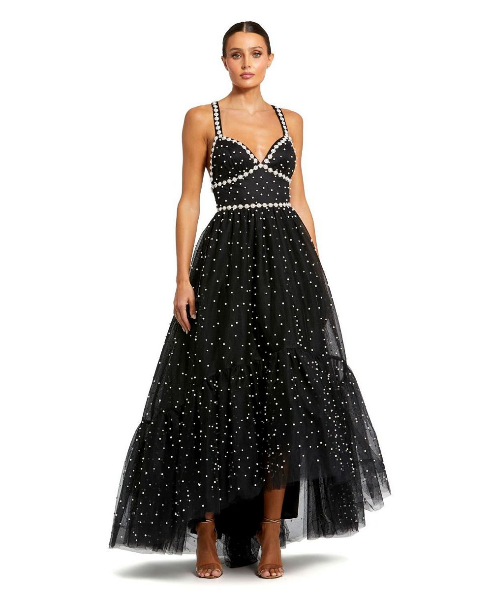 Mac Duggal женское платье-макси с асимметричным подолом и жемчужной бисерной отделкой