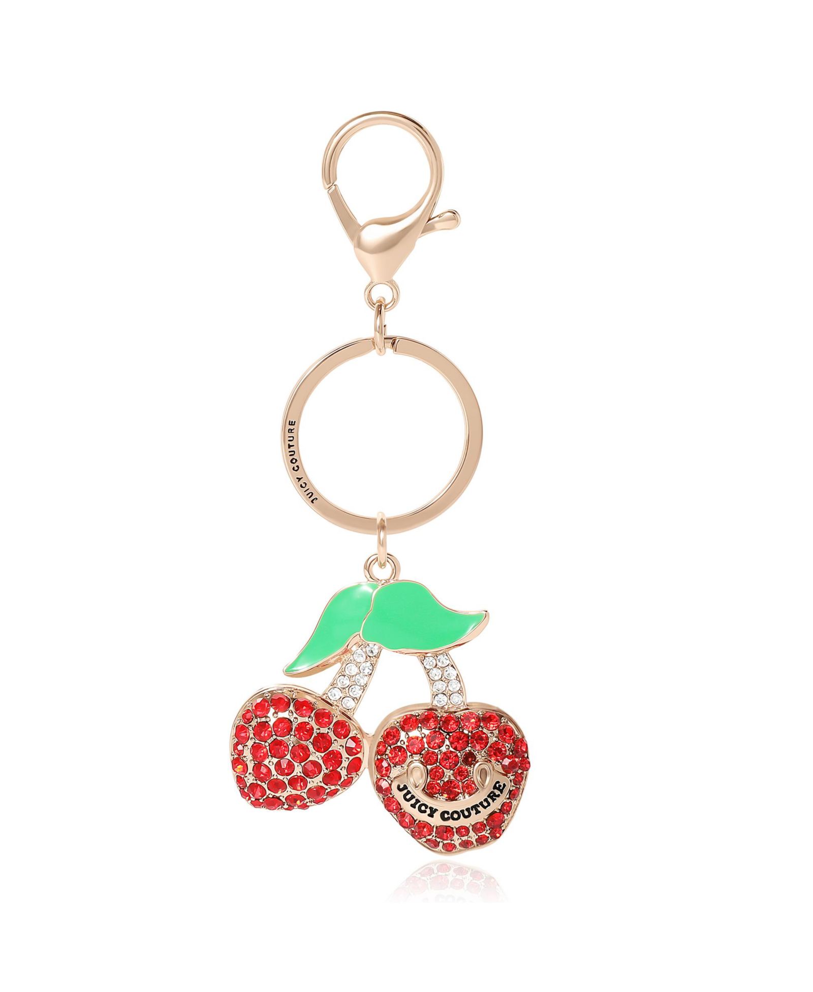 Juicy Couture Cherry Keychain for Women, -Tone Half Pave Crystal and Enamel Cherry Charm Key Chain, Juicy Gifts