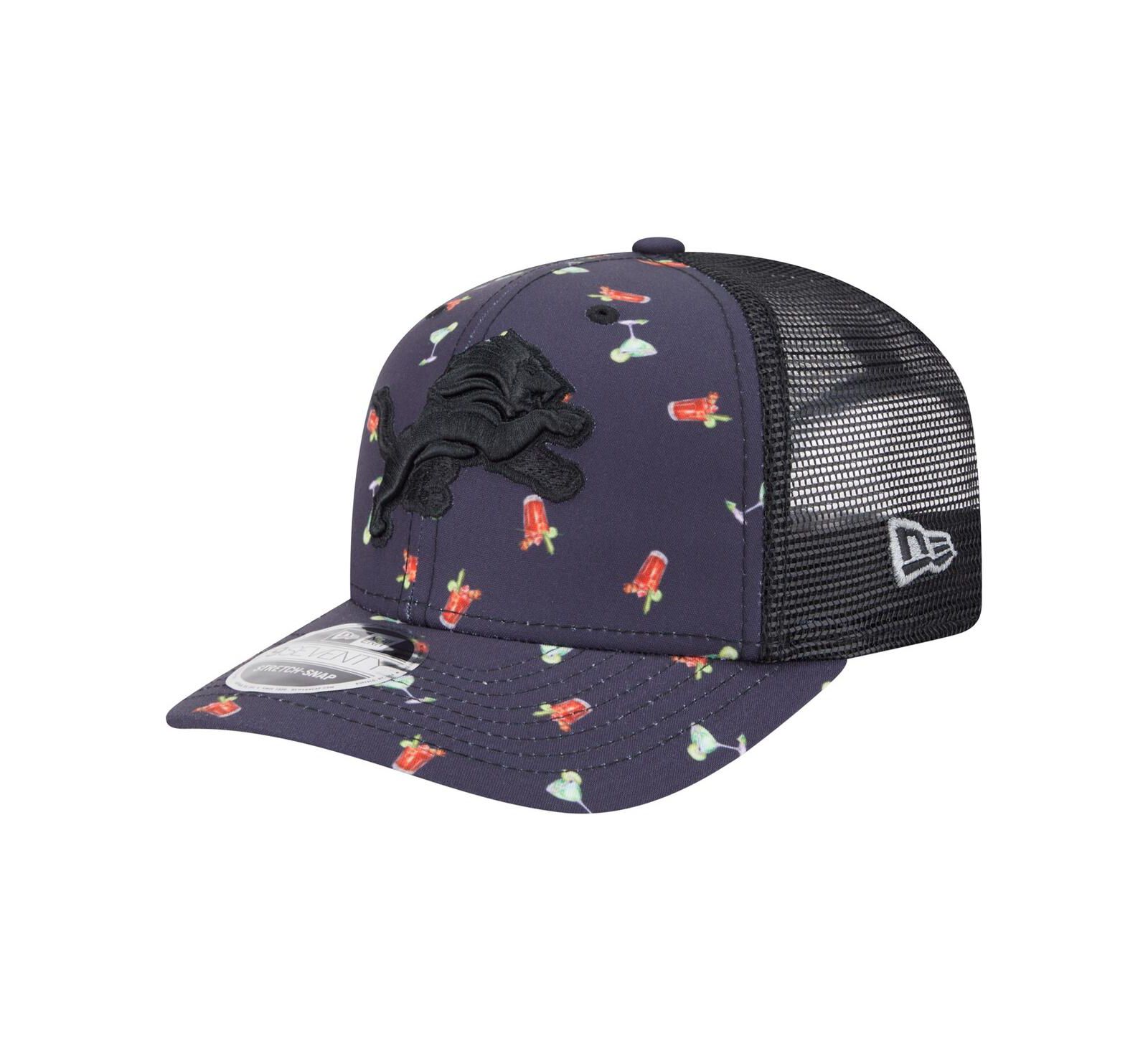 Мужская кепка New Era Navy/Black Detroit Lions Adventure Drinks Pattern 9SEVENTY Stretch-Snap Hat