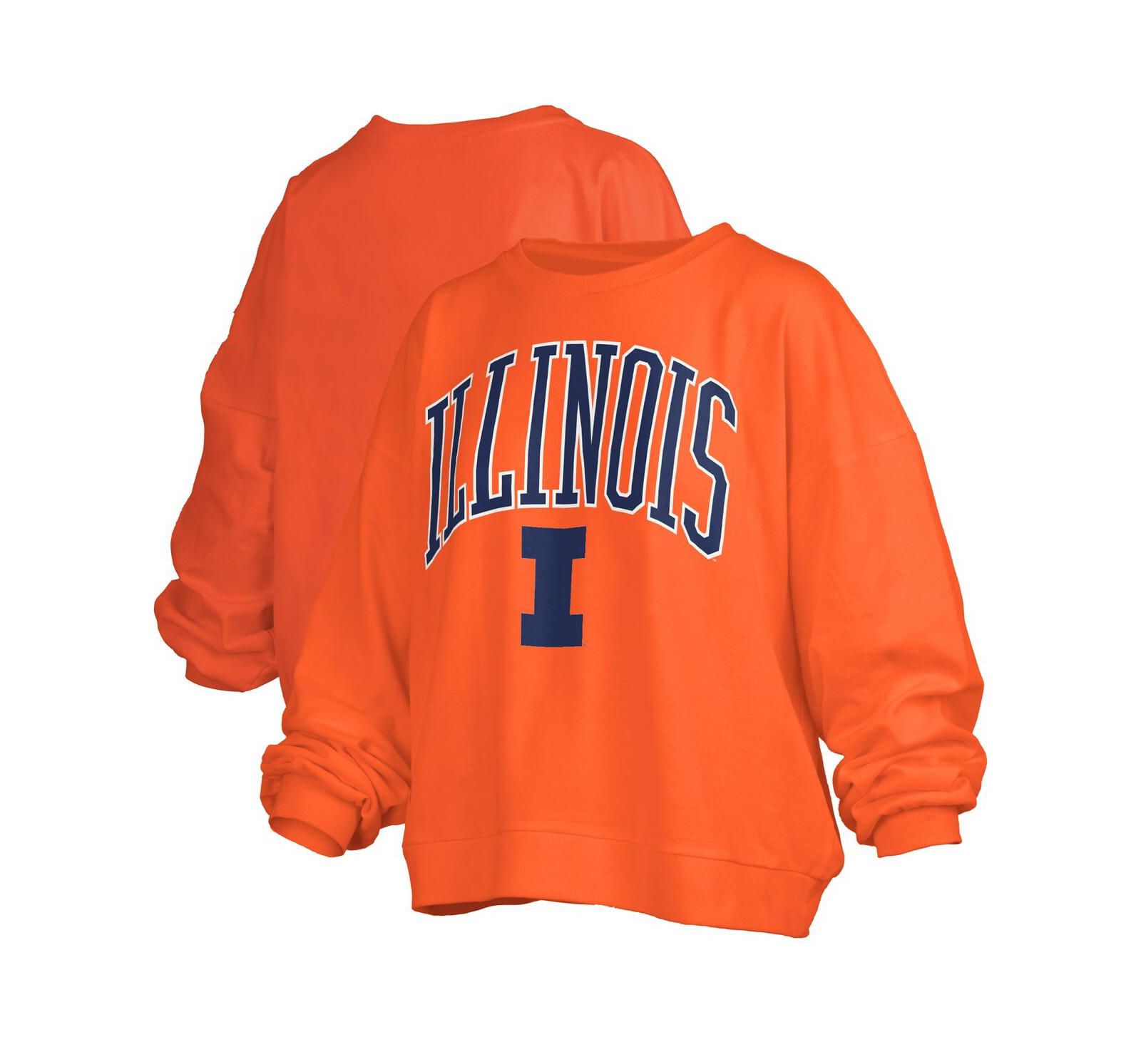 Pressbox Women's Orange Illinois Fighting Illini Janise Arch Over Logo Waist Length Oversized Pullover Sweatshirt