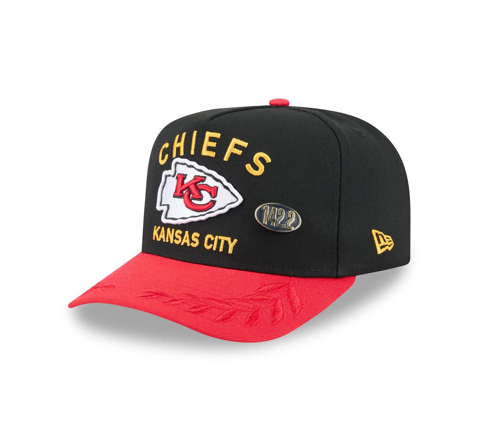 Мужская кепка New Era Black/Red Kansas City Chiefs 2025 NFL Draft A-Frame 59FIFTY