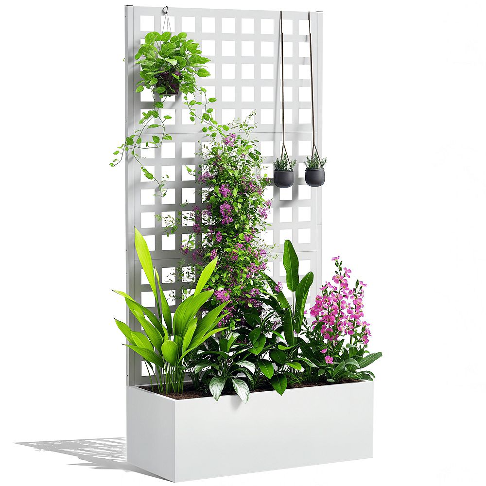 Outsunny Metal Planter Box with Trellis, Drain Holes