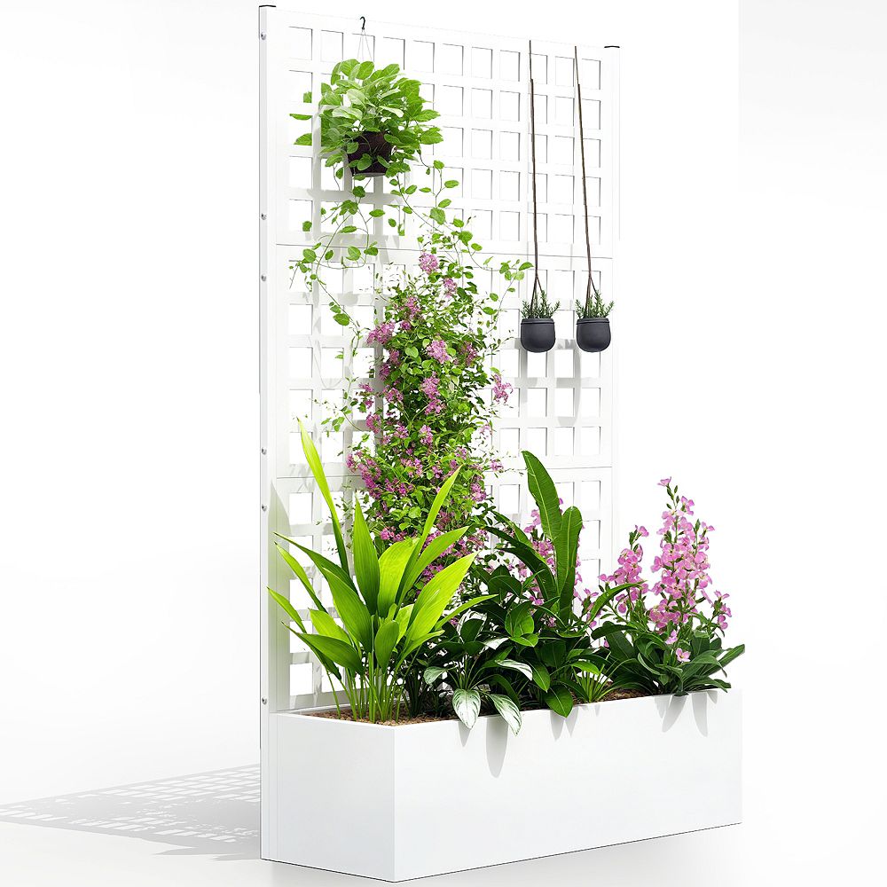 Outsunny Metal Planter Box with Trellis, Drain Holes