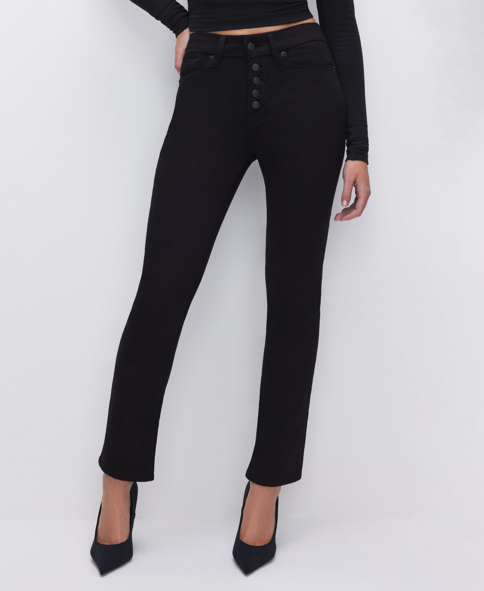 Good American Women's Never Fades Good Legs Mid-Rise Straight-Leg Jeans, Regular & Plus Size