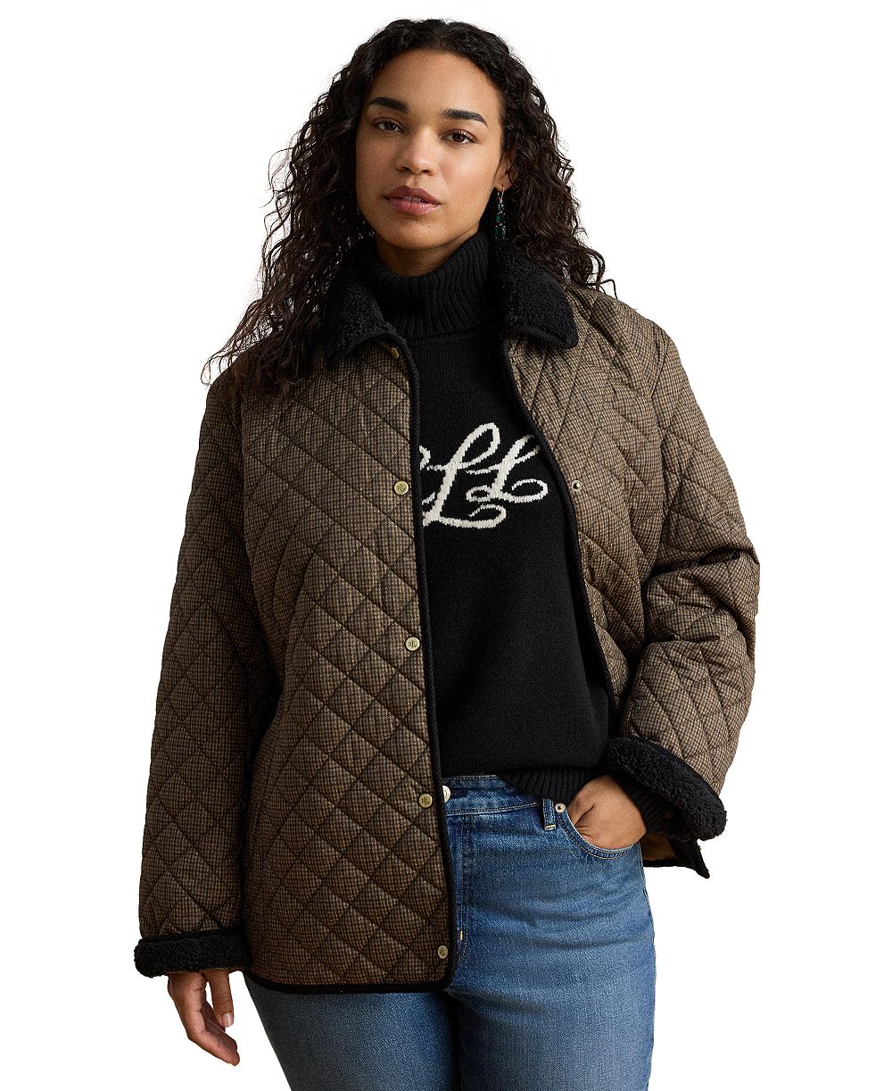 Пальто Lauren Ralph Lauren Plus Size с воротником Faux-Sherpa, стеганое