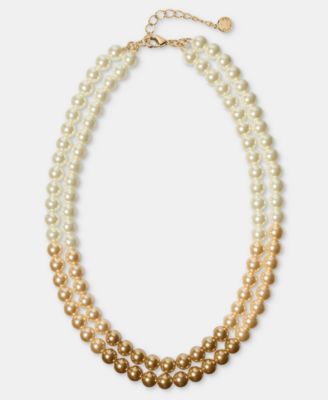 Imitation Pearl Layered Collar Necklace, 16" + 2" extender