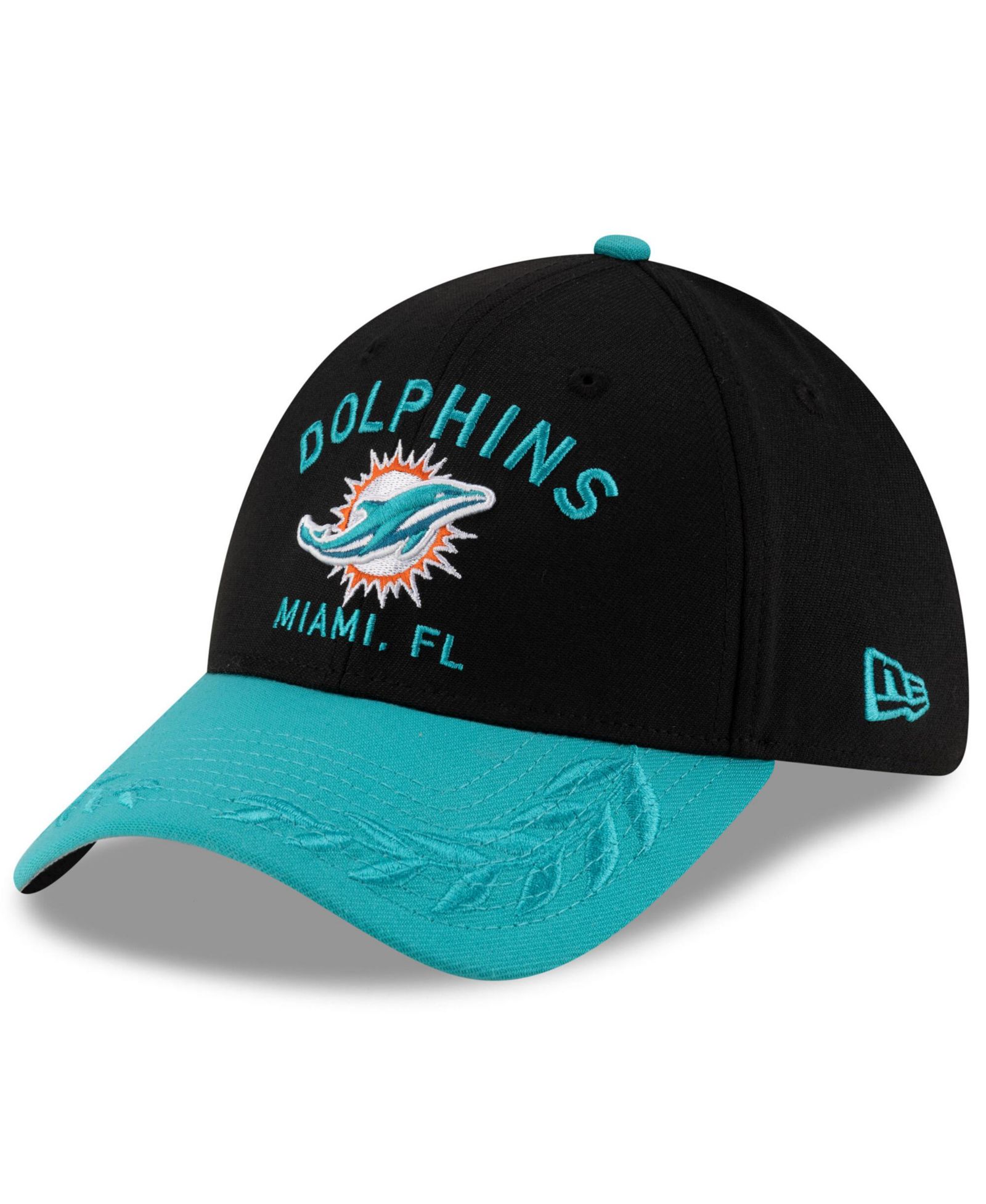 New Era Men's Black/Aqua Miami Dolphins 2025 NFL Draft 39THIRTY Flex Hat