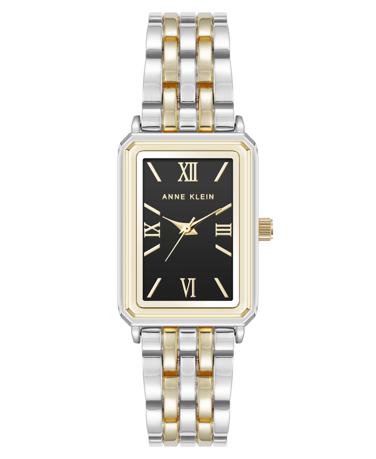 Anne Klein Women's Quartz Rectangular Estate Two-Tone Metal Alloy and Black Dial Watch, 25mm