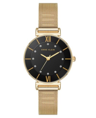 Женские часы Anne Klein Premium Round Gold-Tone Stainless Steel Mesh and Black Dial 29mm