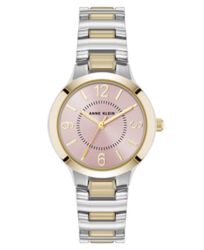 Женские кварцевые часы Anne Klein Essential Round, двухцветный металлический сплав, розовый циферблат, 32mm