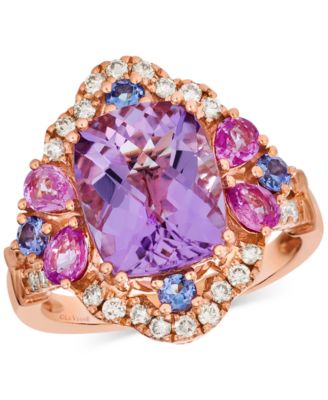 Кольцо Le Vian с крупными разноцветными камнями (4-3/8 карата суммарно) и бриллиантами (3/8 карата суммарно) на розовом золоте 14k