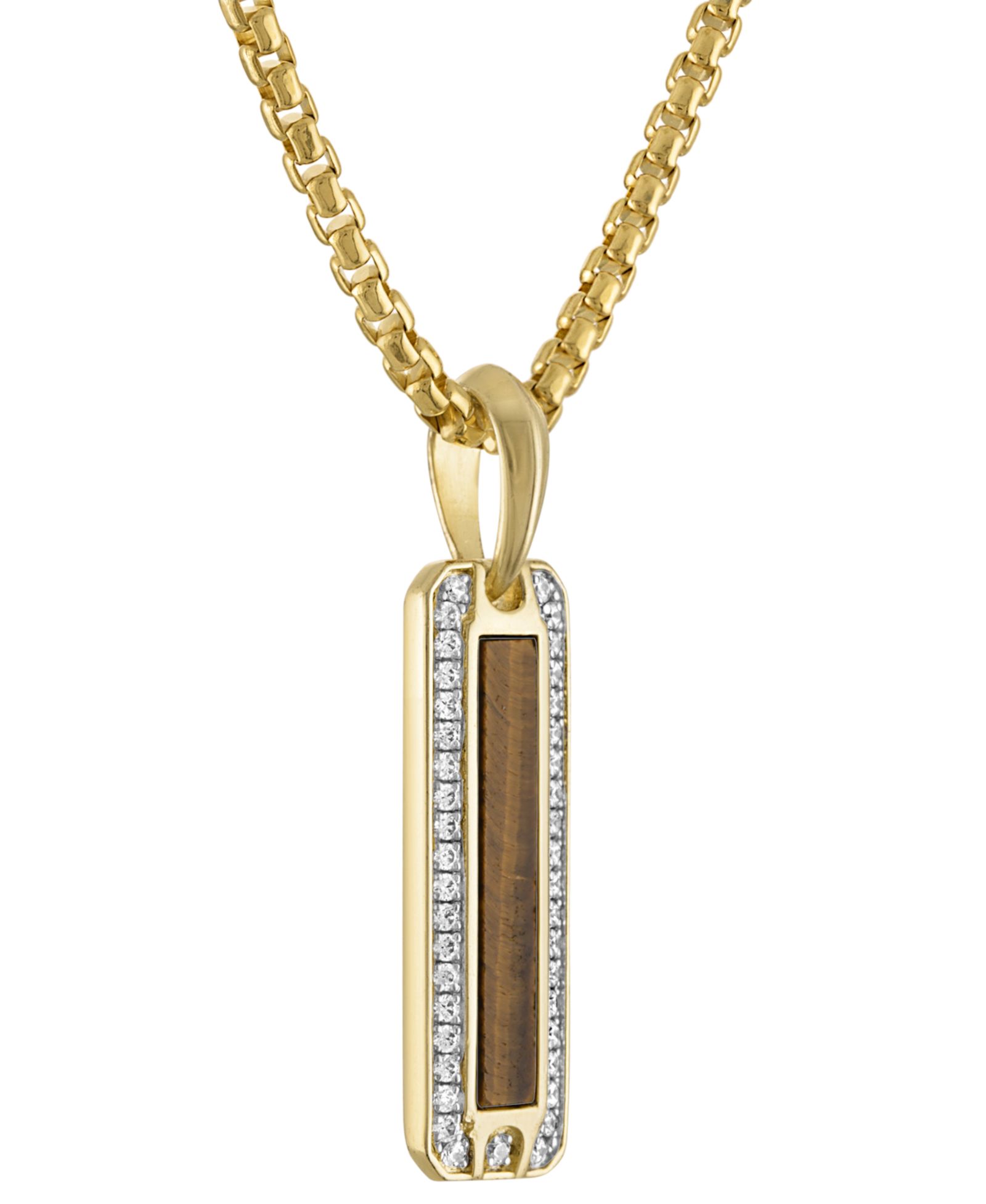 Bulova Мужское ожерелье-подвеска Marine Star Gold-Tone Sterling Silver с Tiger's Eye и White Topaz, 24" + 2" extender