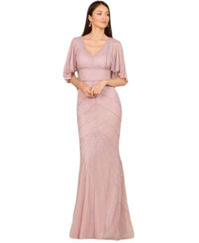 LARA Women's Cape Sleeve Beaded Gown