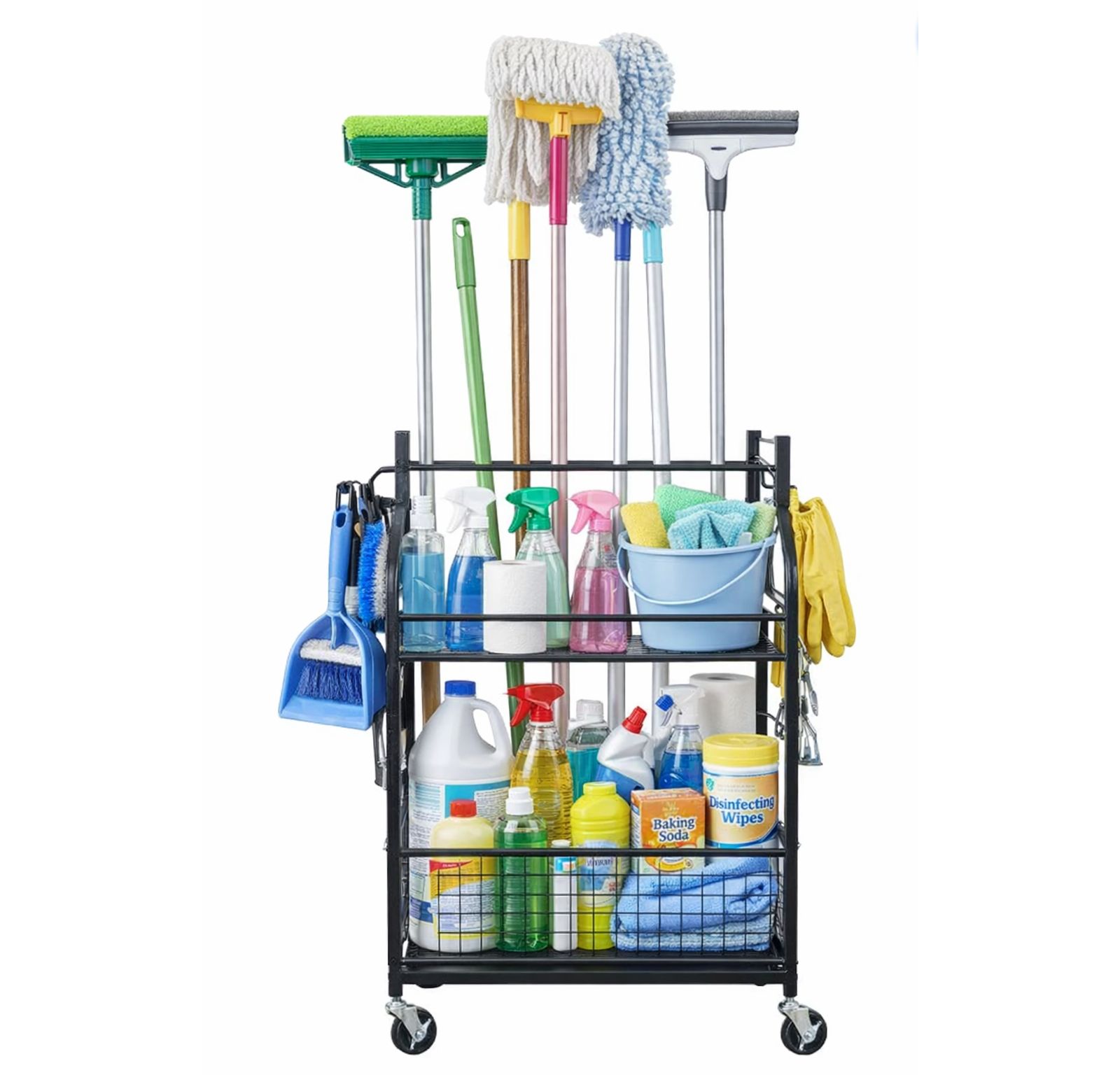 Mythinglogic Yard Tool Rack with Wheels, Garage Organizers and Storage Holder for Yard Tools Garden Tool Organizer