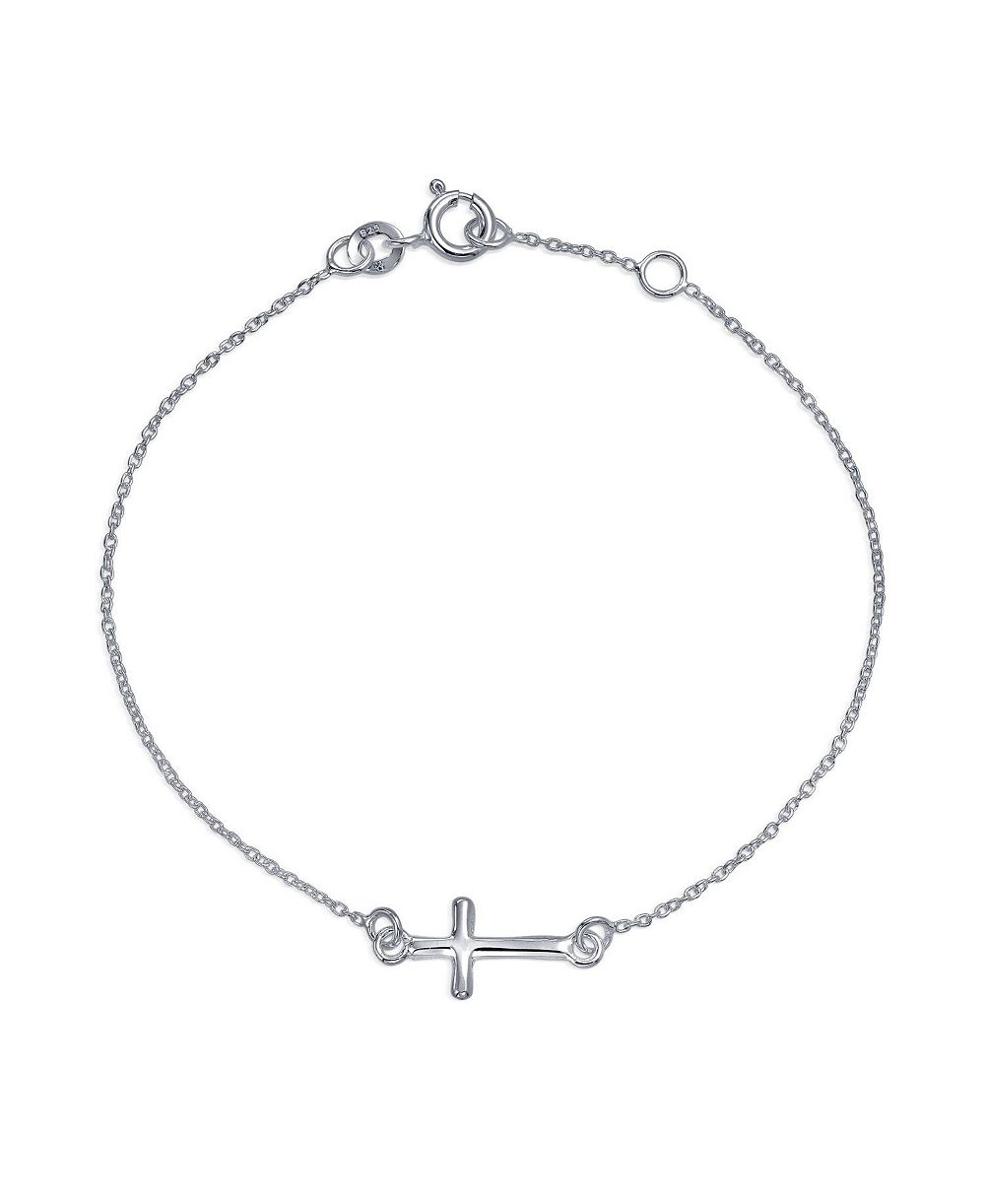 Bling Jewelry Sideways Cross Bracelet Religious Spiritual .925 Sterling Silver Adjustable