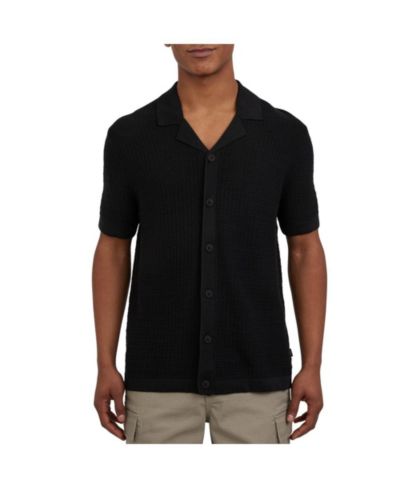 DKNY Men's Grid Sweater Camp Shirt