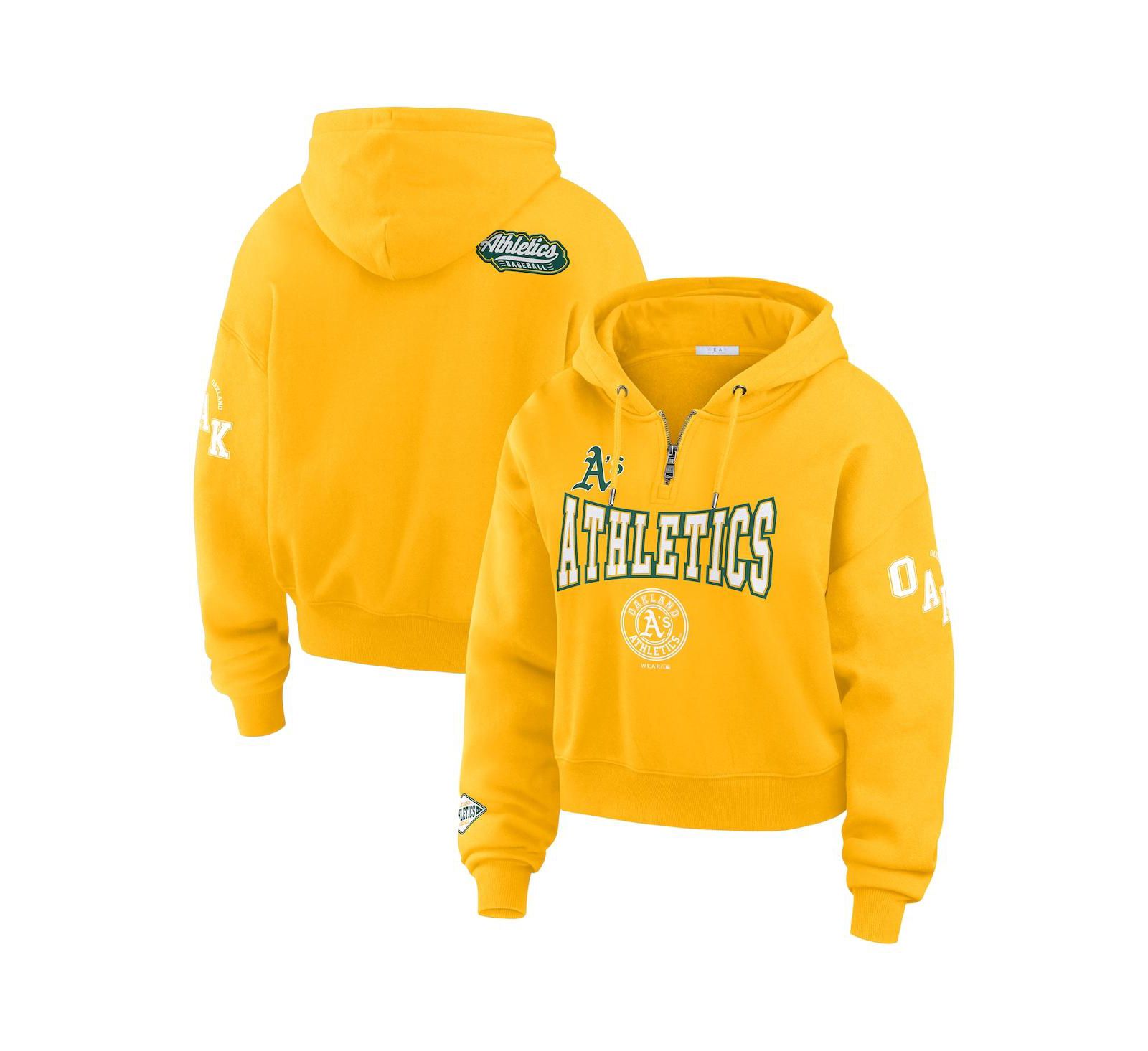Женская толстовка WEAR by Erin Andrews Gold Oakland Athletics Patch Quarter-Zip