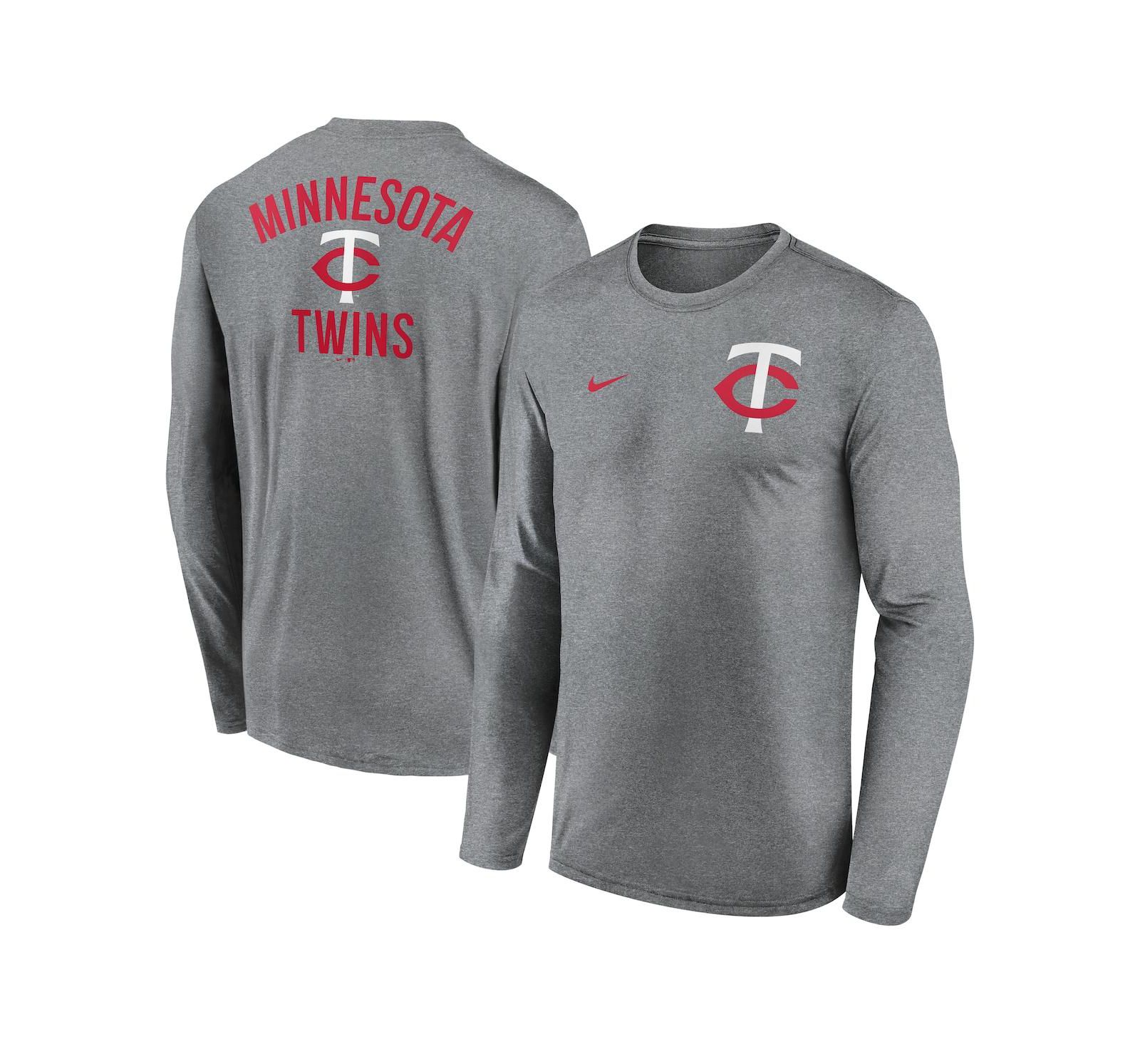 Nike Men's Heather Charcoal Minnesota Twins 2-Hit Legend Performance Long Sleeve T-Shirt