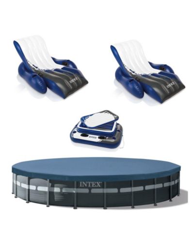 Intex 26ft x 52in Above Ground Pool w/ Inflatable Loungers and Floating Cooler