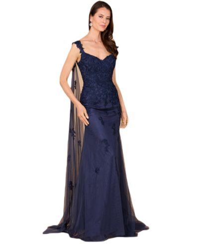 Lara Women's Off Shoulder Mermaid Beaded Gown with Feathers