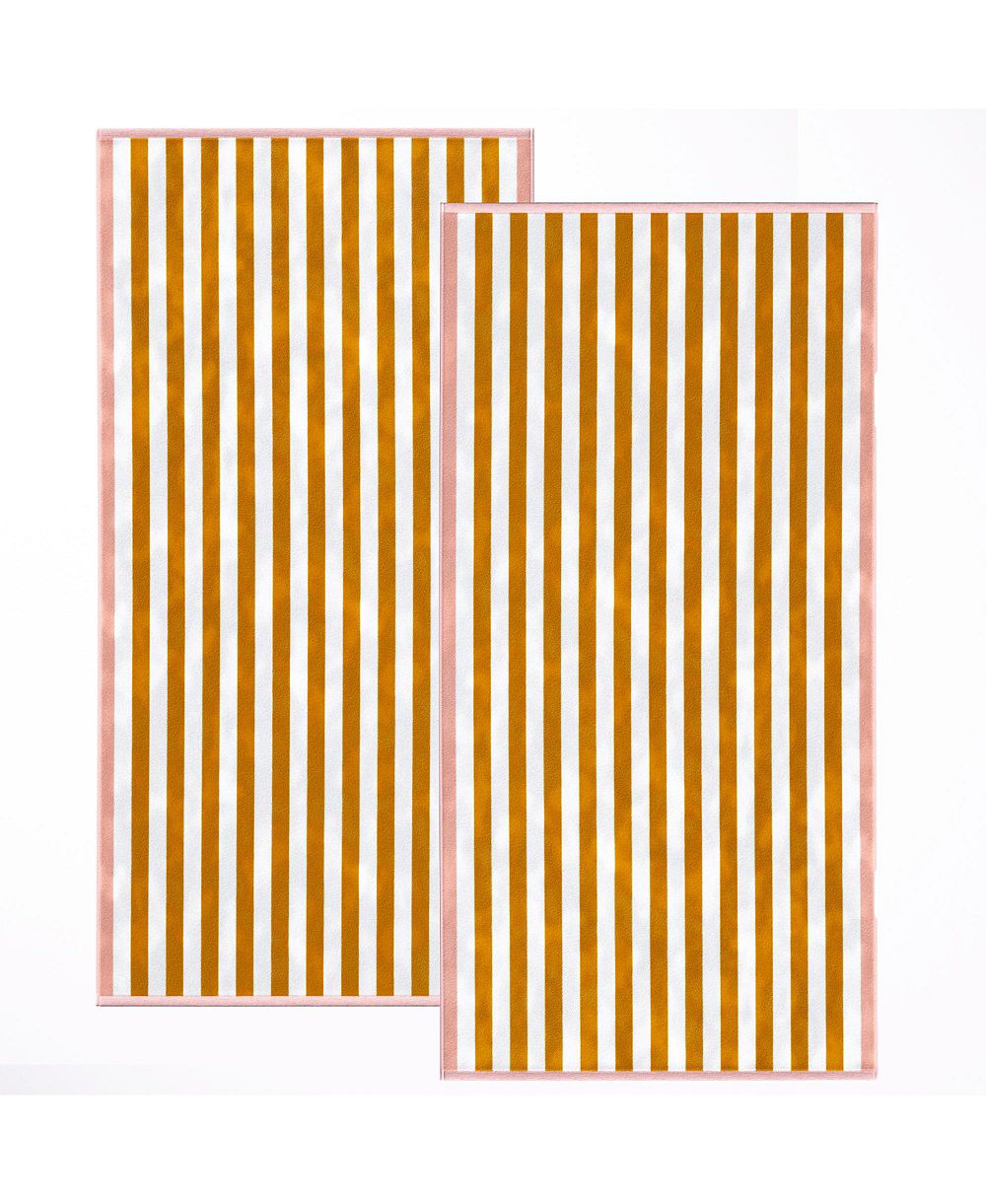 Linery & Co Oversized Cotton Stripe Border 2 Pack Beach Towel, 35" x 70