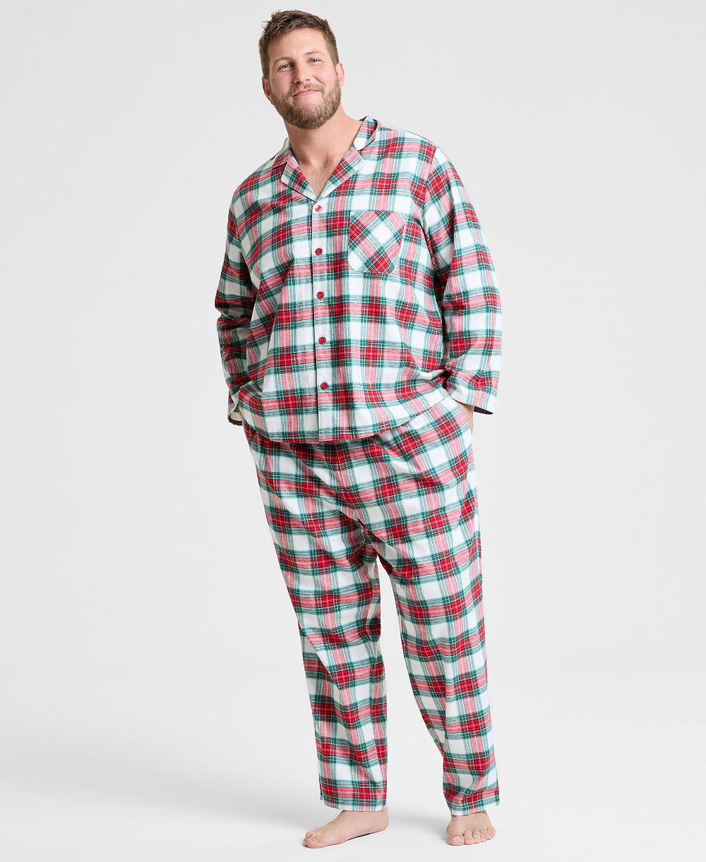Holiday Lane Big & Tall Merry Plaid Notch Collar Cotton Pajama Set, Matching Family Pajamas Created for Macy's