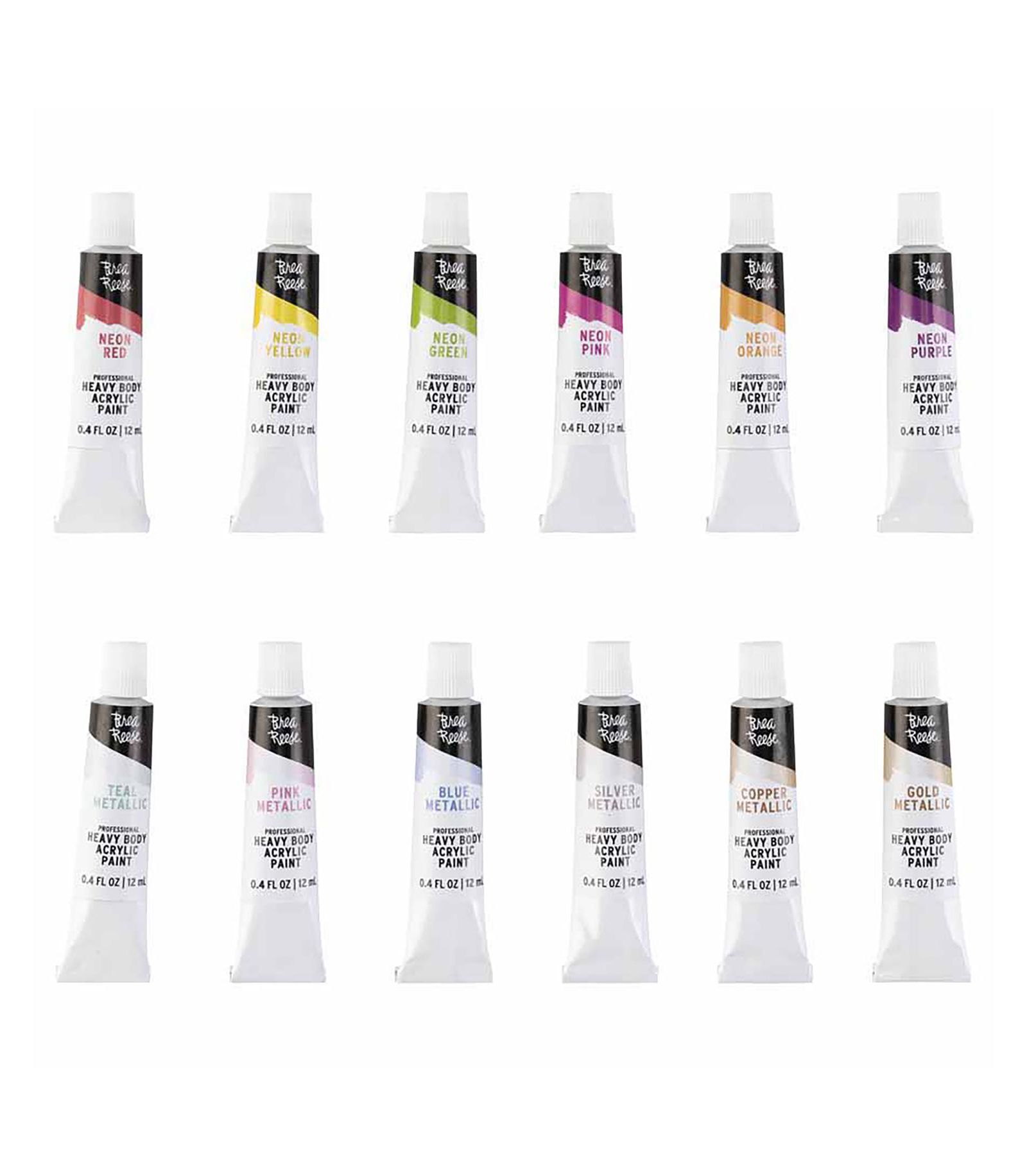 Brea Reese Professional Heavy Body Acrylic: Neon & Metallic - 12ct
