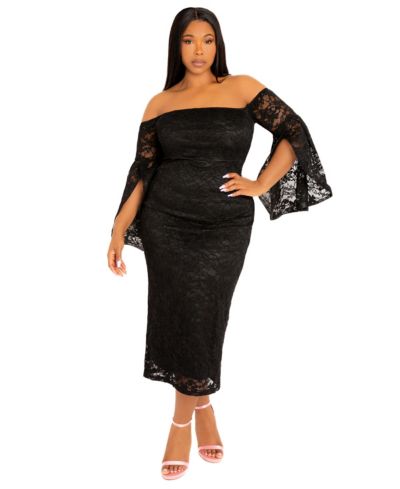 Buxom Couture Plus Size Платье миди с открытыми плечами и кружевом