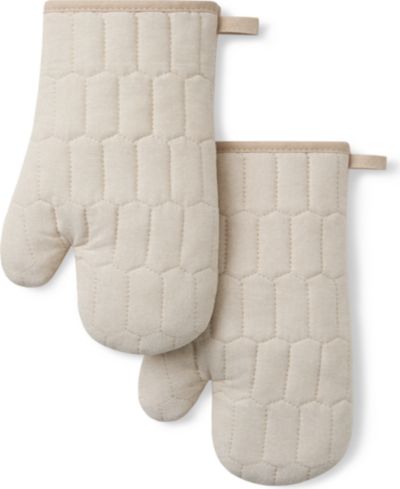 Martha Stewart Honeycomb Quilted Chambray Oven Mitt Set, 7" x 13"