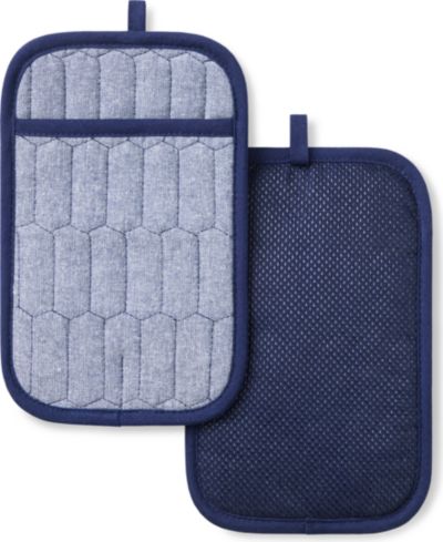 Martha Stewart Honeycomb Quilted Chambray Pot Holder Set, 7" x 10"