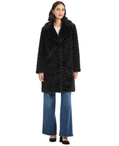 Jones New York Women's Chevron Textured Faux-Fur Coat, Exclusively at Macy's