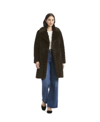 Jones New York Women's Chevron Textured Faux-Fur Coat, Exclusively at Macy's