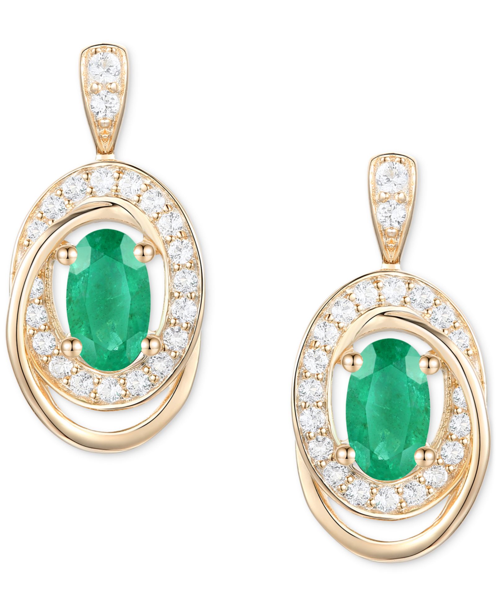 Серьги Macy's Emerald & Diamond Oval Swirl Drop in 14k Gold