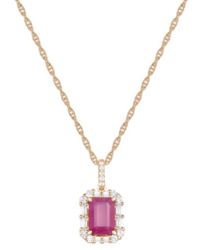 Emerald (1 ct. t.w.) & Diamond (1/4 ct. t.w.) Halo 17" Pendant Necklace in 14k Gold (Also in Ruby and Sapphire)