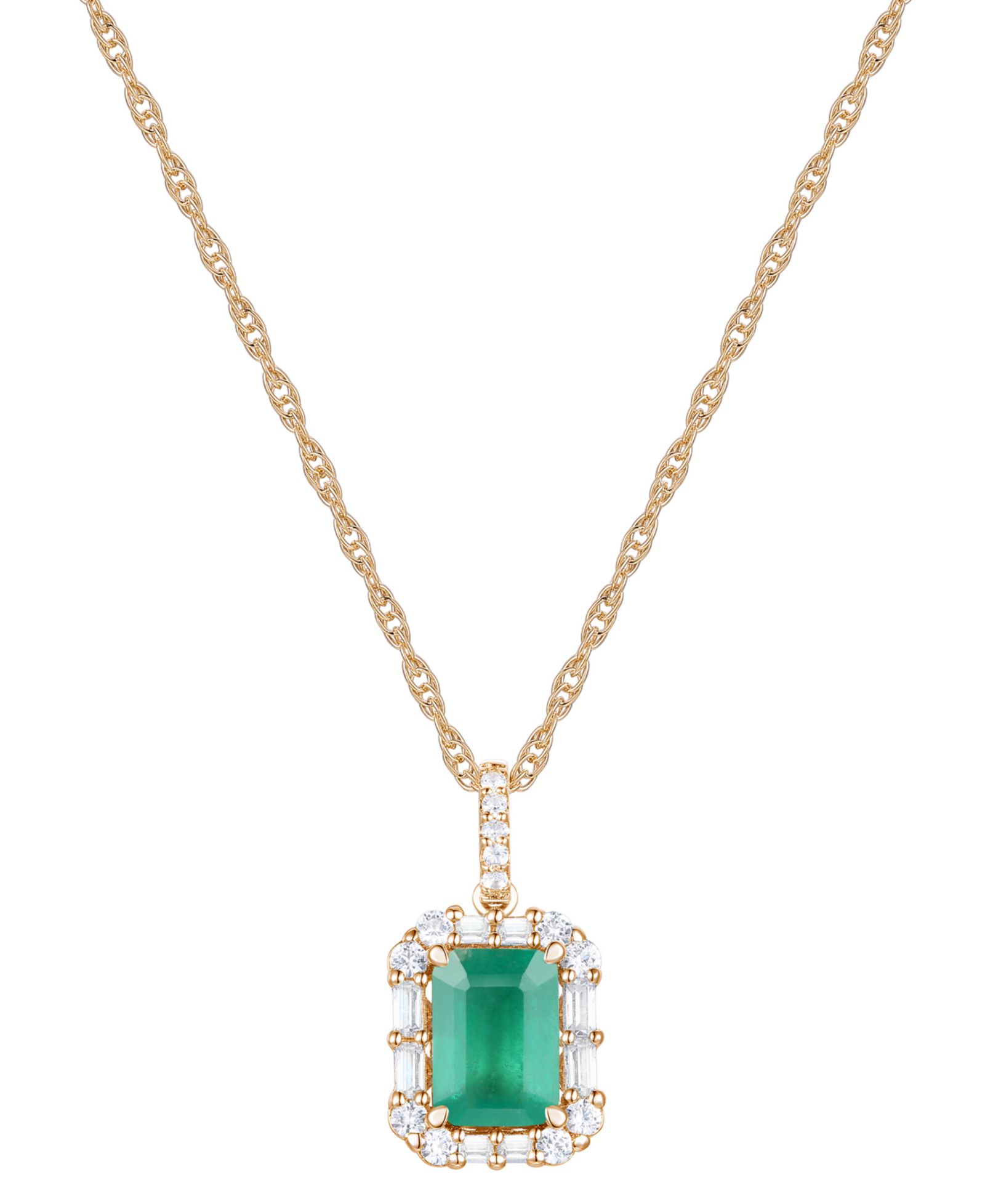 Подвеска-ожерелье Emerald (1 ct. t.w.) & Diamond (1/4 ct. t.w.) Halo 17" в 14k Gold