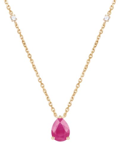 Emerald (1 ct. t.w.) & Diamond (1/20 ct. t.w.) 17" Pendant Necklace in 14k Gold (Also in Ruby and Sapphire)