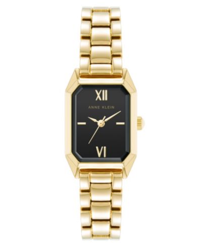 Anne Klein Women's Quartz Petite Octagonal Black and Gold-Tone Metal Alloy Bracelet Watch, 21mm