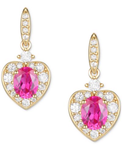 Серьги-подвески из стерлингового сереbra с позолотой 14k с выращенными рубинами (5/8 ct. t.w.) и выращенными белыми сапфирами (1/3 ct. t.w.) в форме сердца Halo Drop
