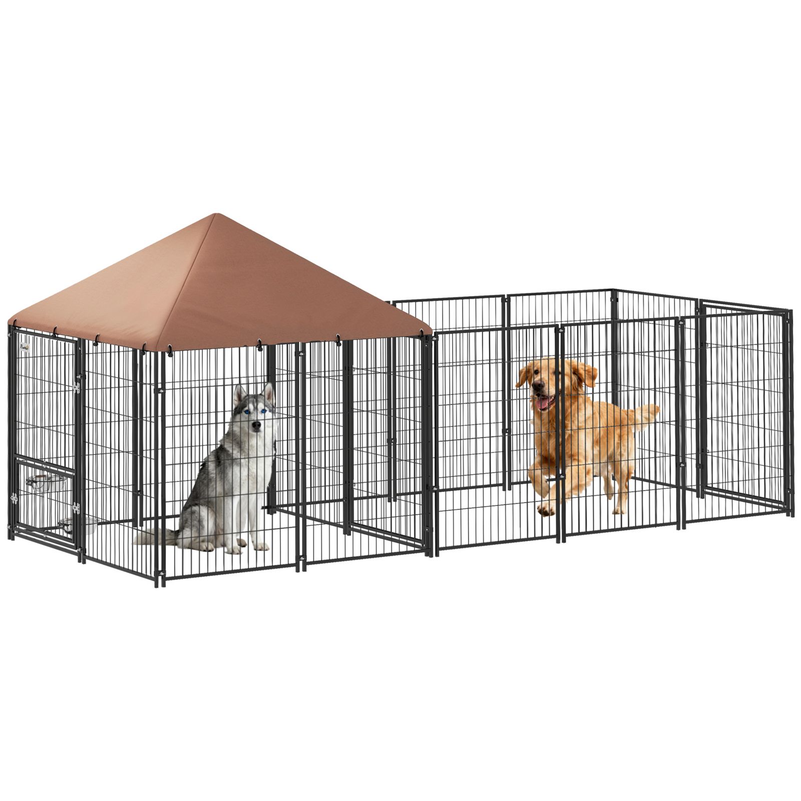 PawHut Dog Kennel Outside with Rotating and Adjustable Height Bowls