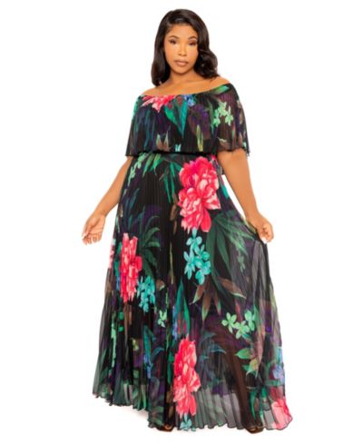Buxom Couture платье Maxi с плиссировкой и открытыми плечами, Plus Size, Ombre