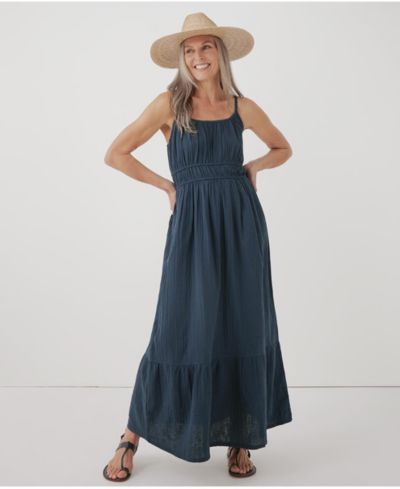 Pact Women's Organic Cotton Coastal Double Gauze Cami Maxi Dress