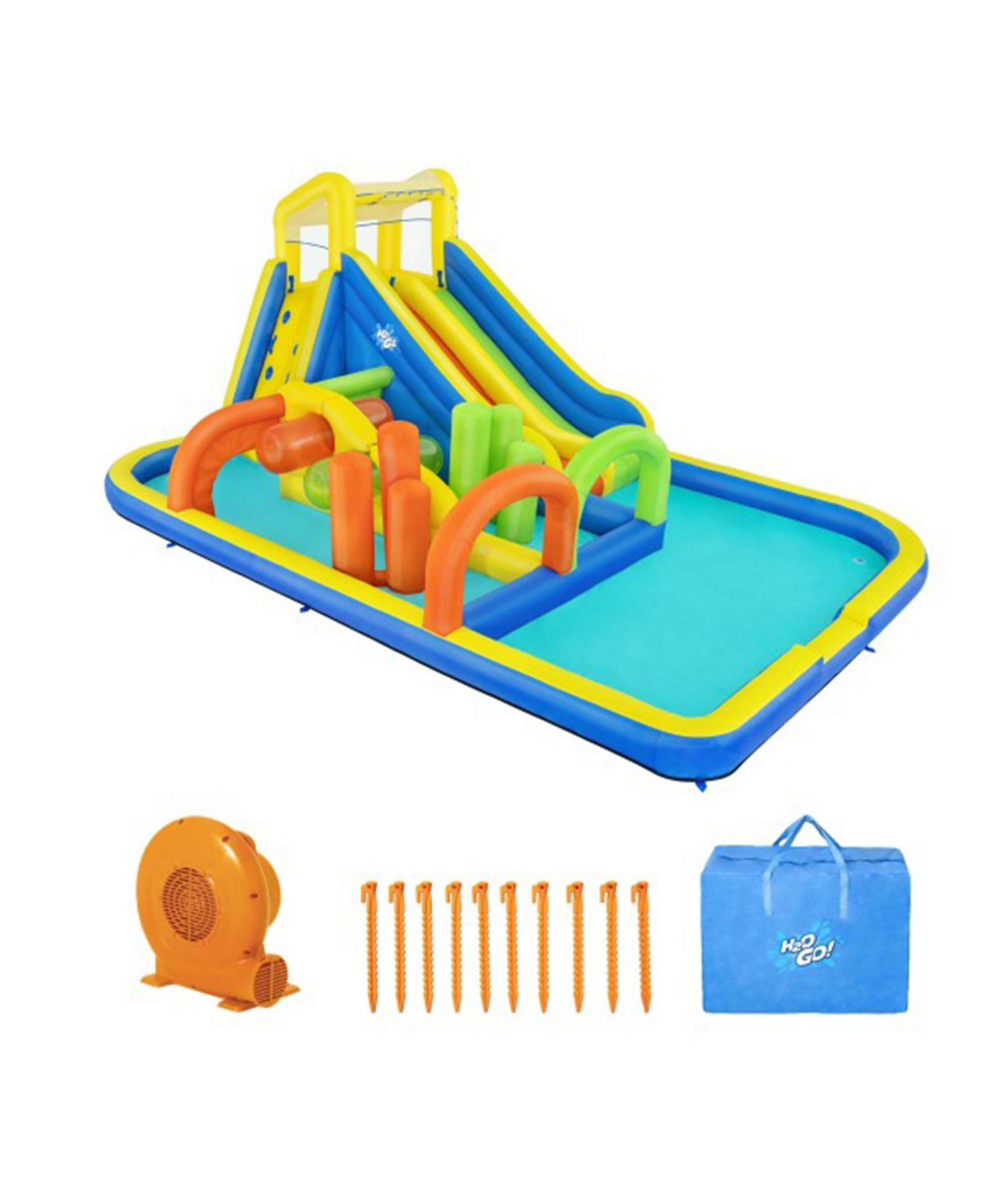 Bestway H2OGO! AquaRace Надувной игровой водный парк для детей с двумя горками, встроенным распылителем, бассейном и насосом
