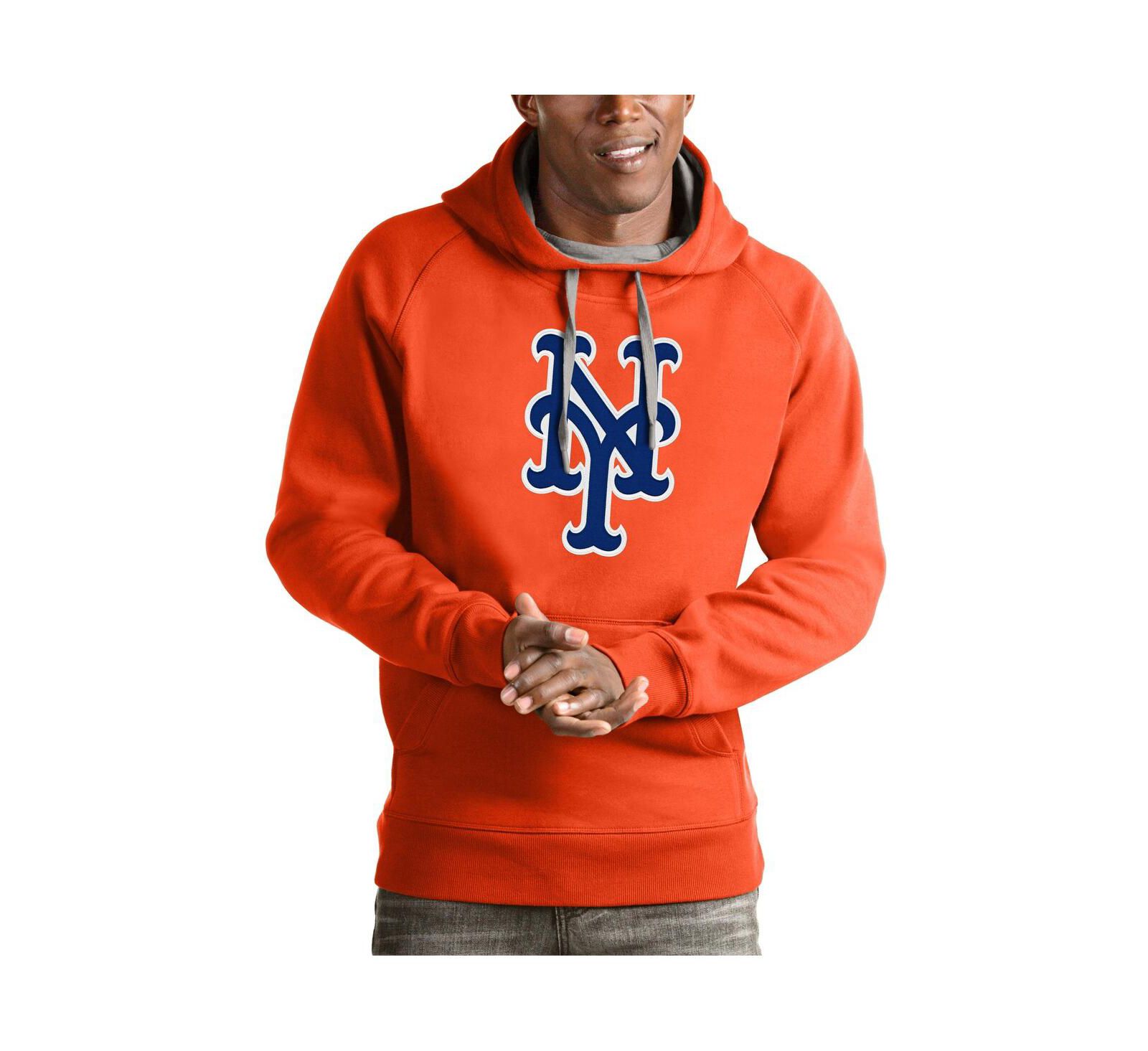 Мужской свитшот-худи Antigua Orange New York Mets Victory Pullover Team Logo