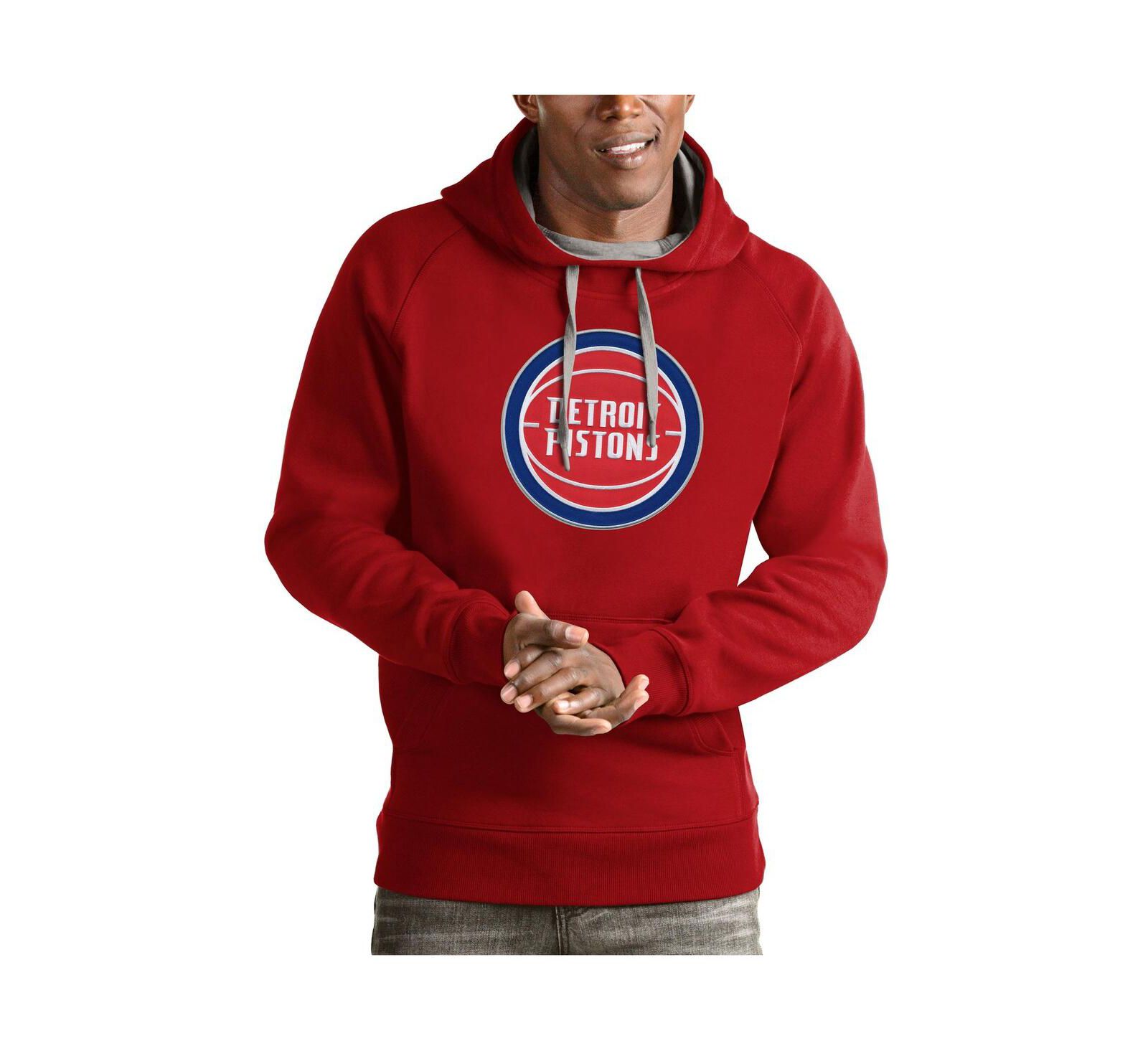 Antigua Men's Red Detroit Pistons Team Logo Victory Pullover Hoodie