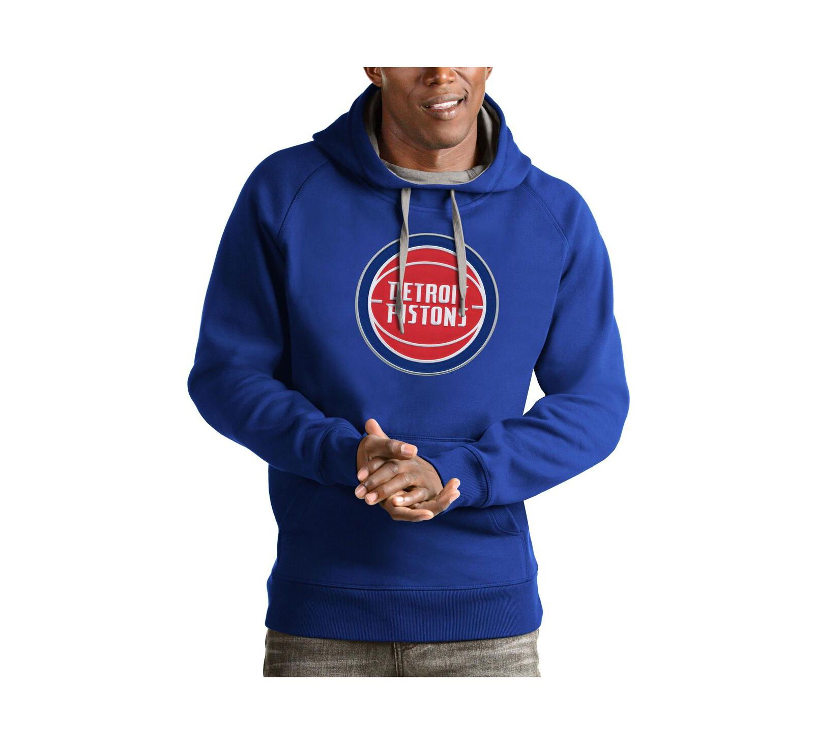 Мужское худи Antigua Detroit Pistons Team Logo Victory Pullover Royal