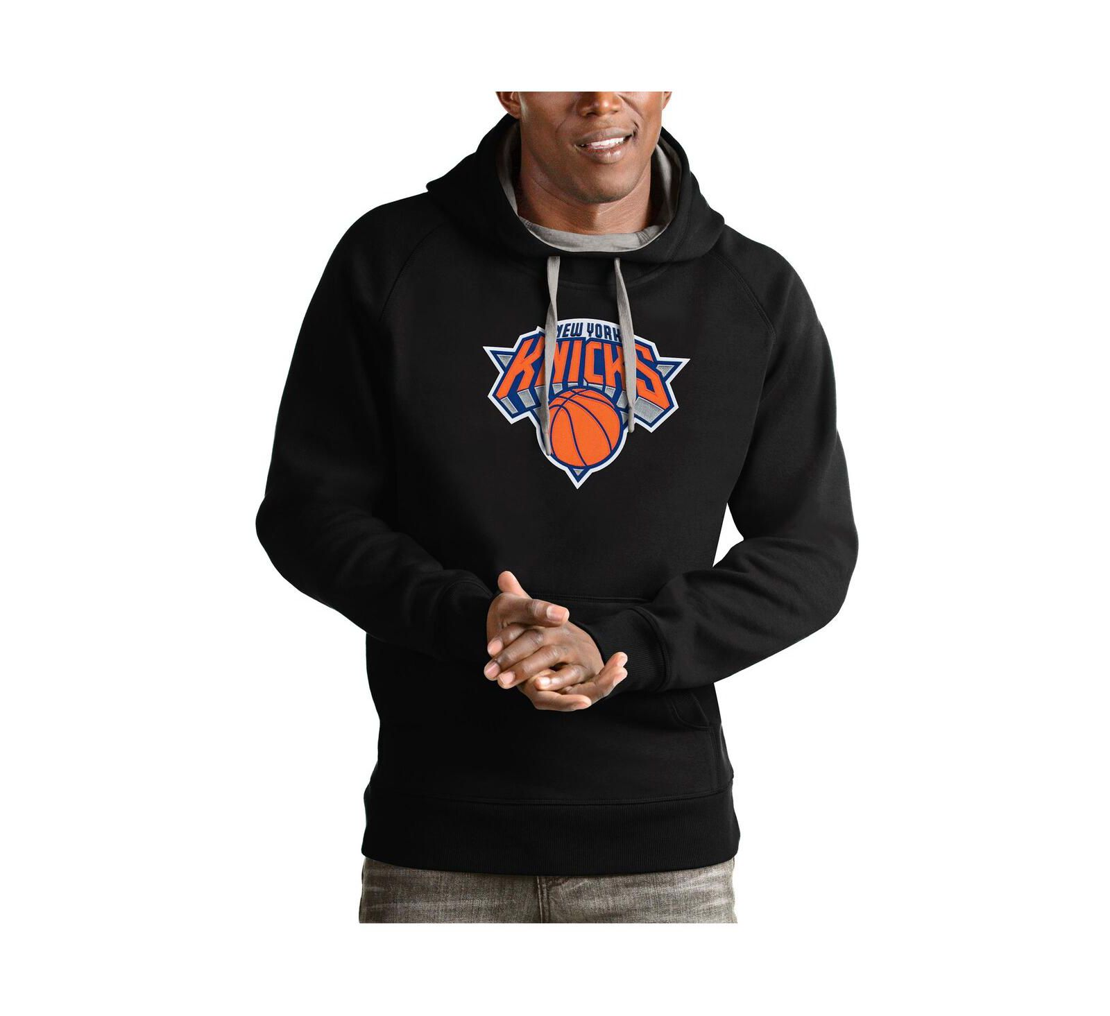 Antigua Мужской черный худи с логотипом команды New York Knicks Victory Pullover