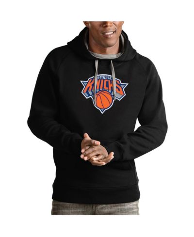 Antigua Мужской черный худи с логотипом команды New York Knicks Victory Pullover