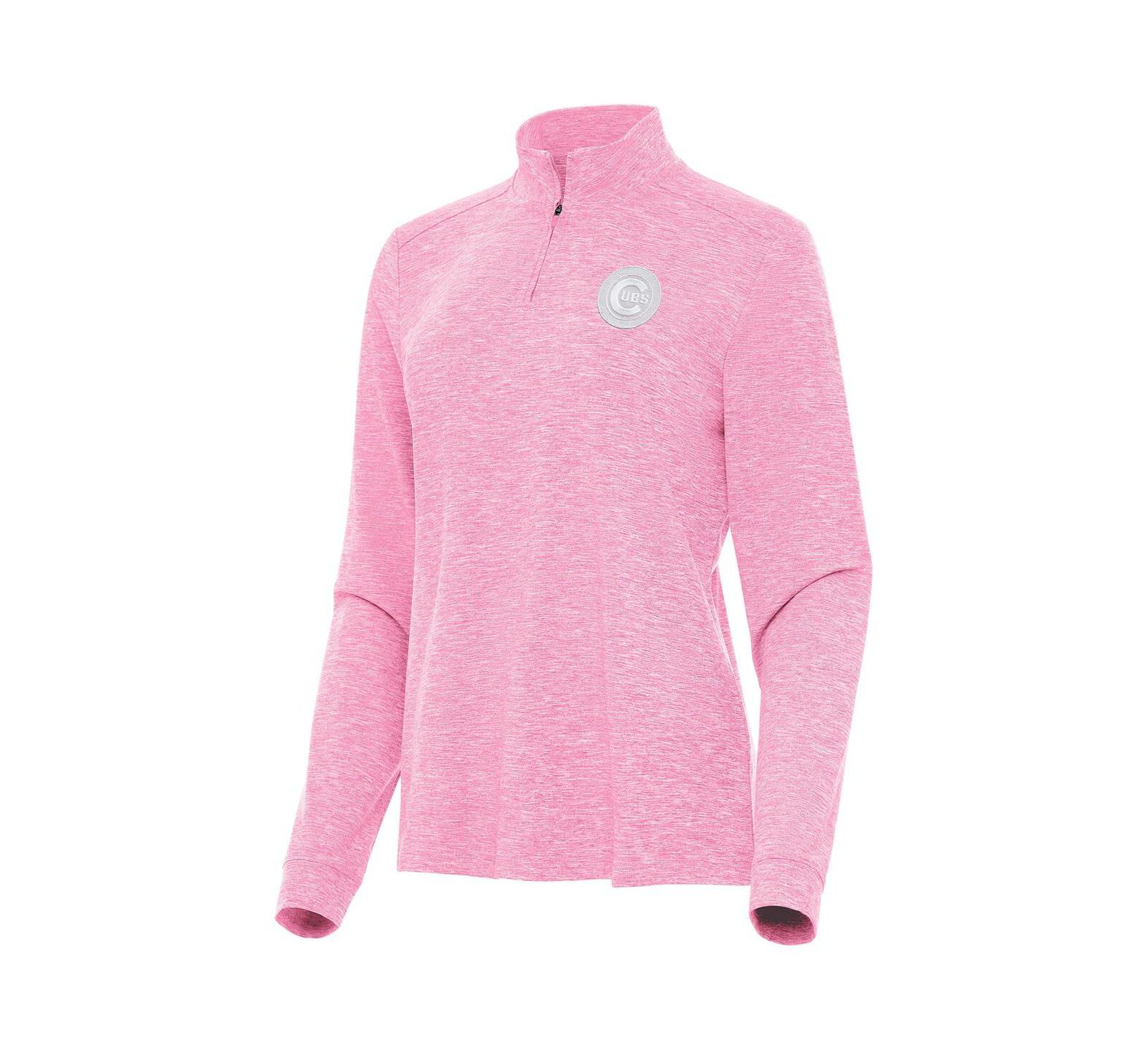 Женский топ Antigua Pink Chicago Cubs Mentor Lightweight Mock Neck Quarter-Zip