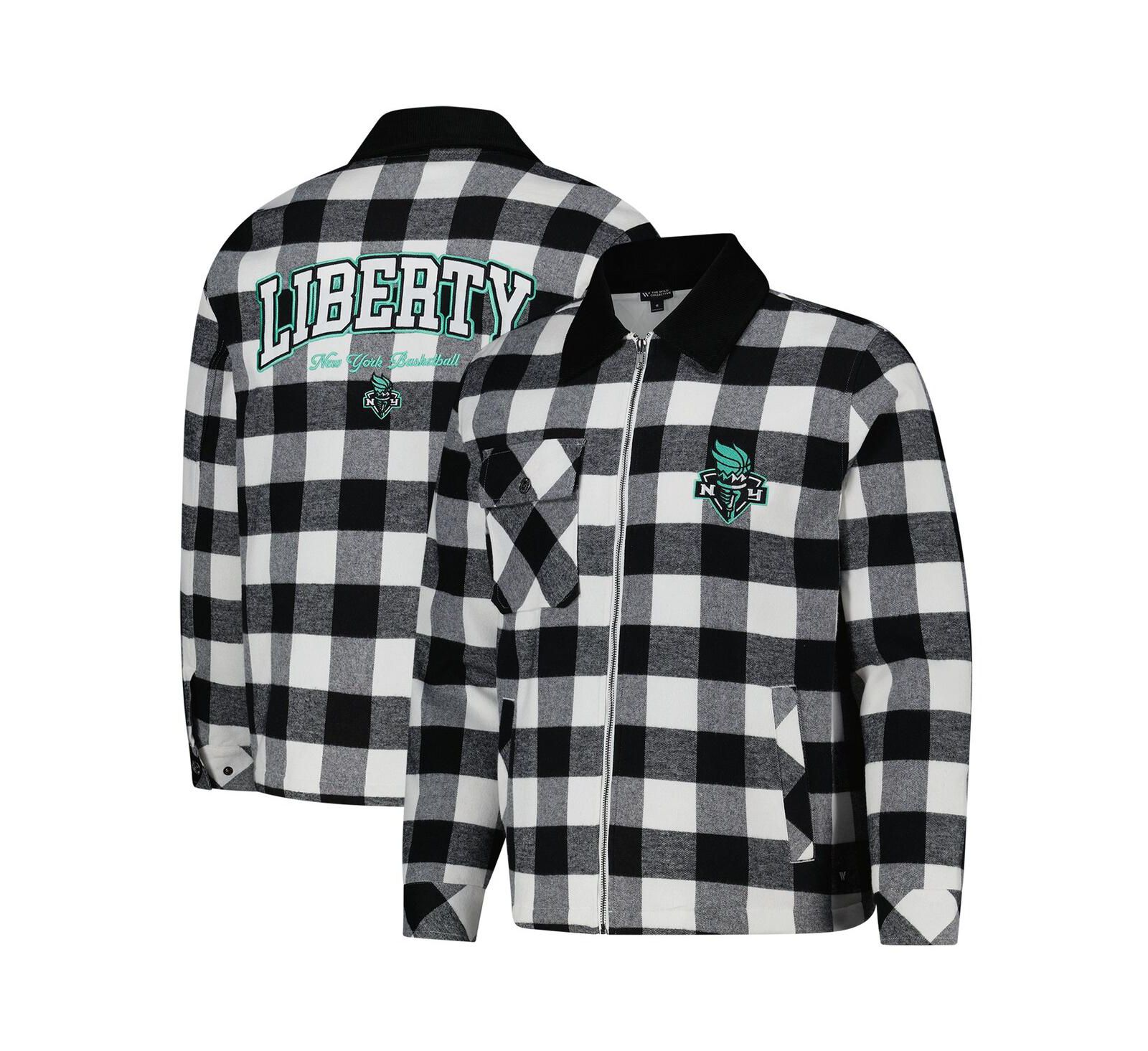Мужская и женская фланелевая рубашка-шэкет The Wild Collective Black/White New York Liberty Full-Zip